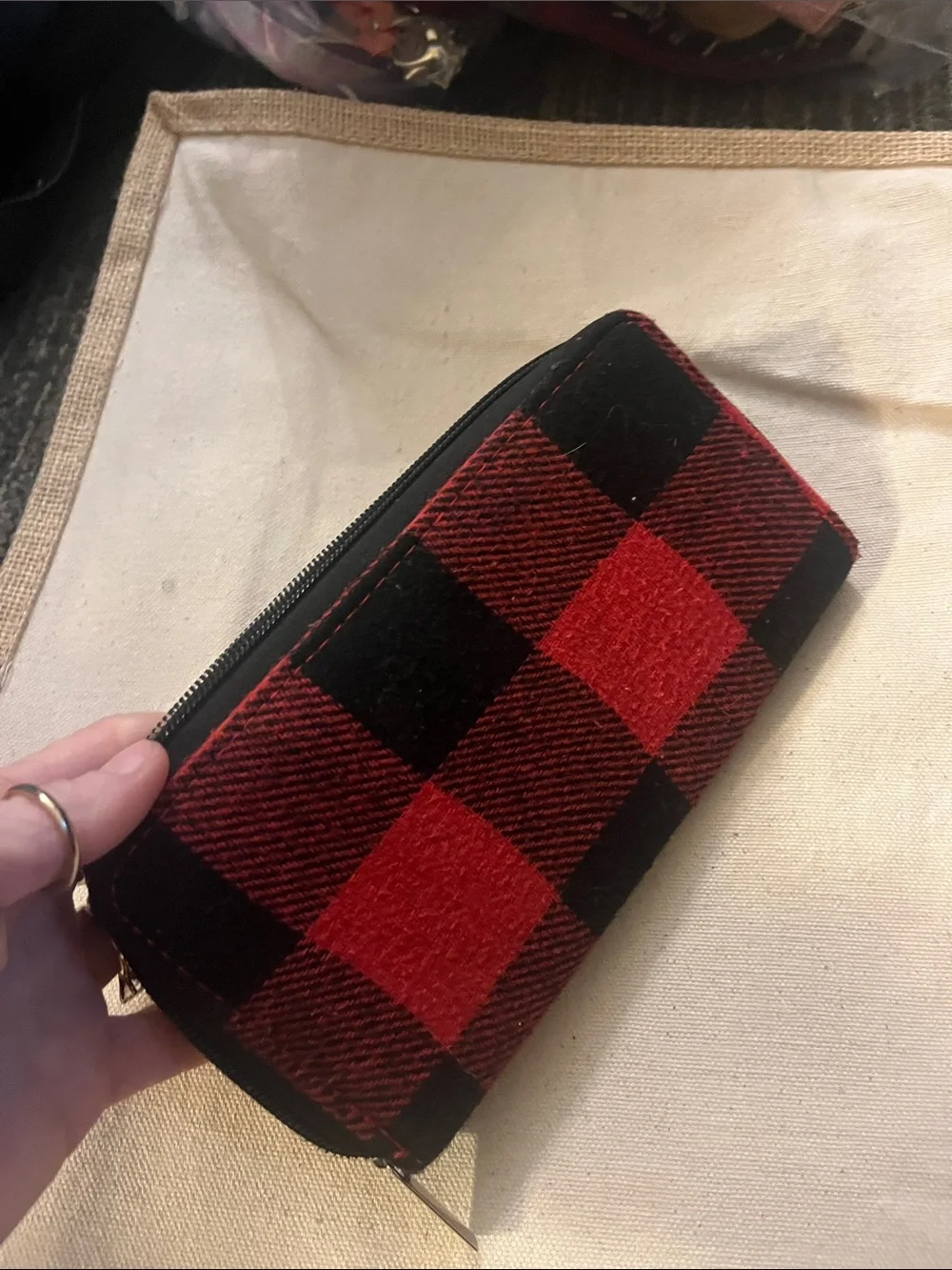 Red & Black Buffalo plaid Zip Wallet - Women 113